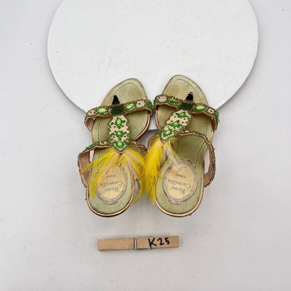 Rene Caovilla Women Size EU 35.5 US 5.5 Yellow Multicolor Rhinestone Heel Sandal - Picture 10 of 13